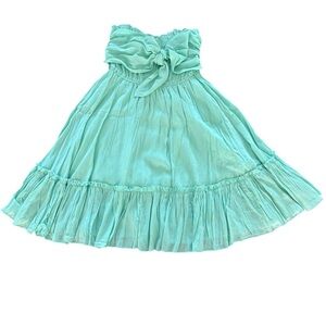 Green Ruffled Tiered Strapless Sundress